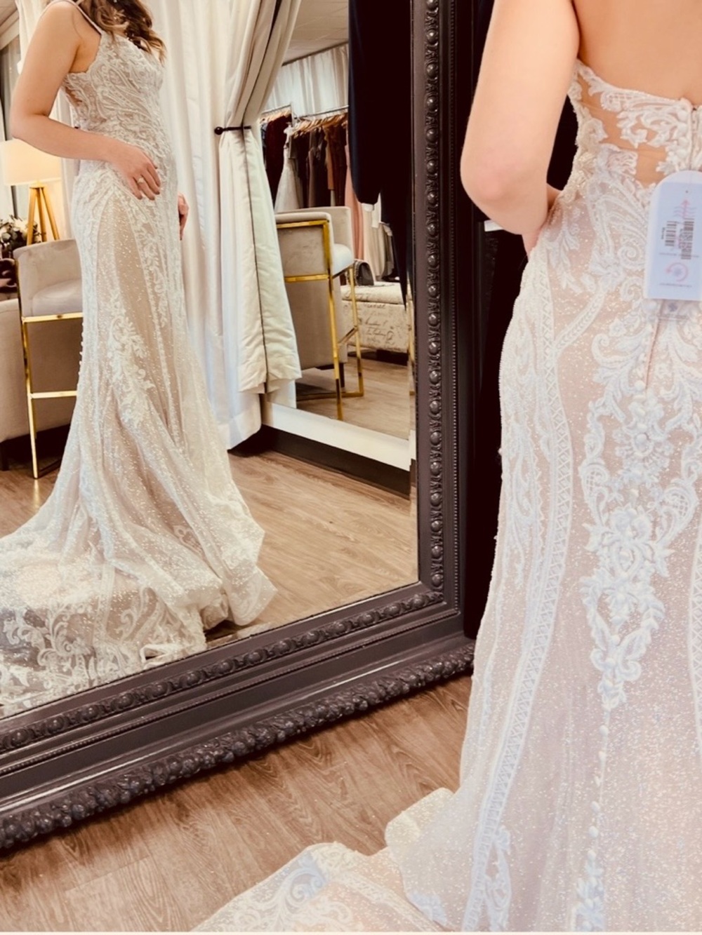 Madison James White Lace Fit-and-Flare Wedding Dress NWT - Picture 3 of 11